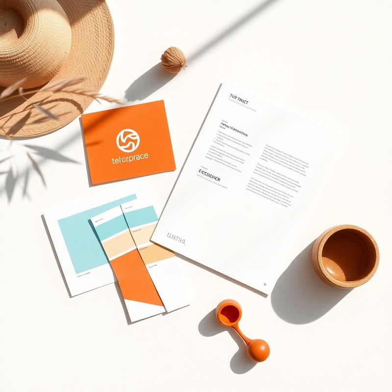 Sistema di brand identity con logo, palette azzurra e specimen tipografico su superficie bianca