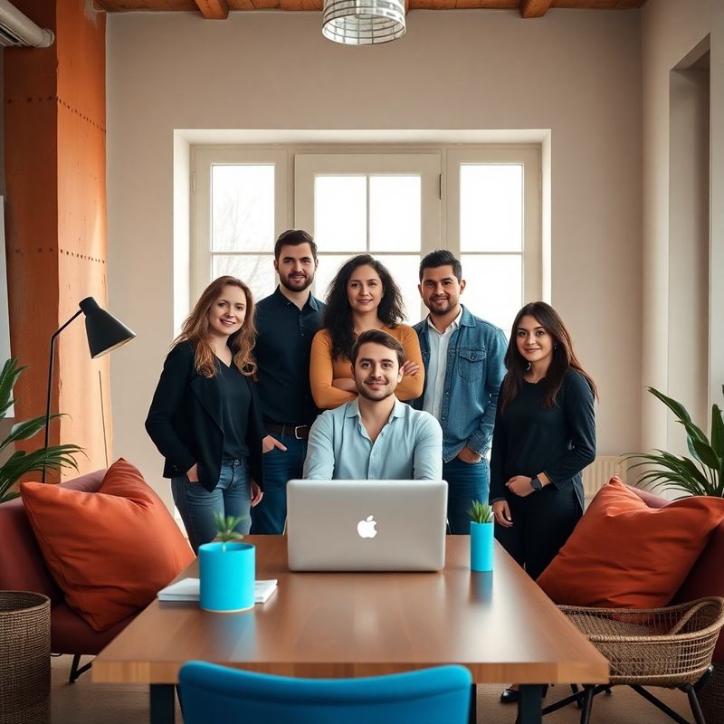 Team di Atelier di Milano al lavoro nello studio di Milano con dettagli azzurri
